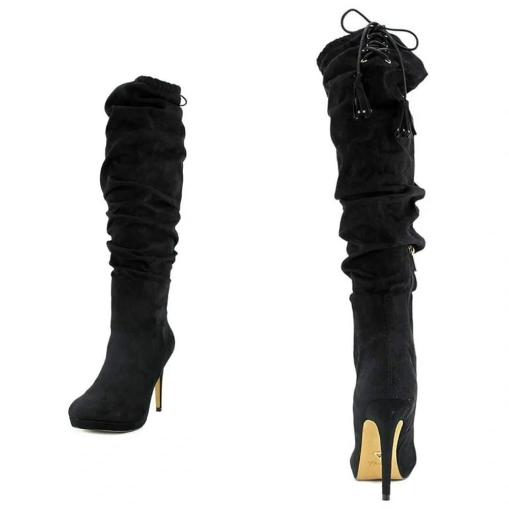 Thalia Sodi Brisa Women Gray Knee High Boot, Black, Size 7